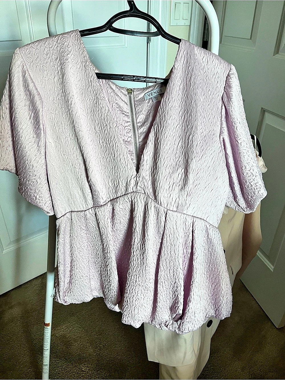 VENUS Textured Peplum Blouse in Pink Large Like New